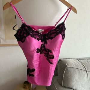Cache Vintage Pink Black Lace Y2K Coquette Babydoll Top Size M